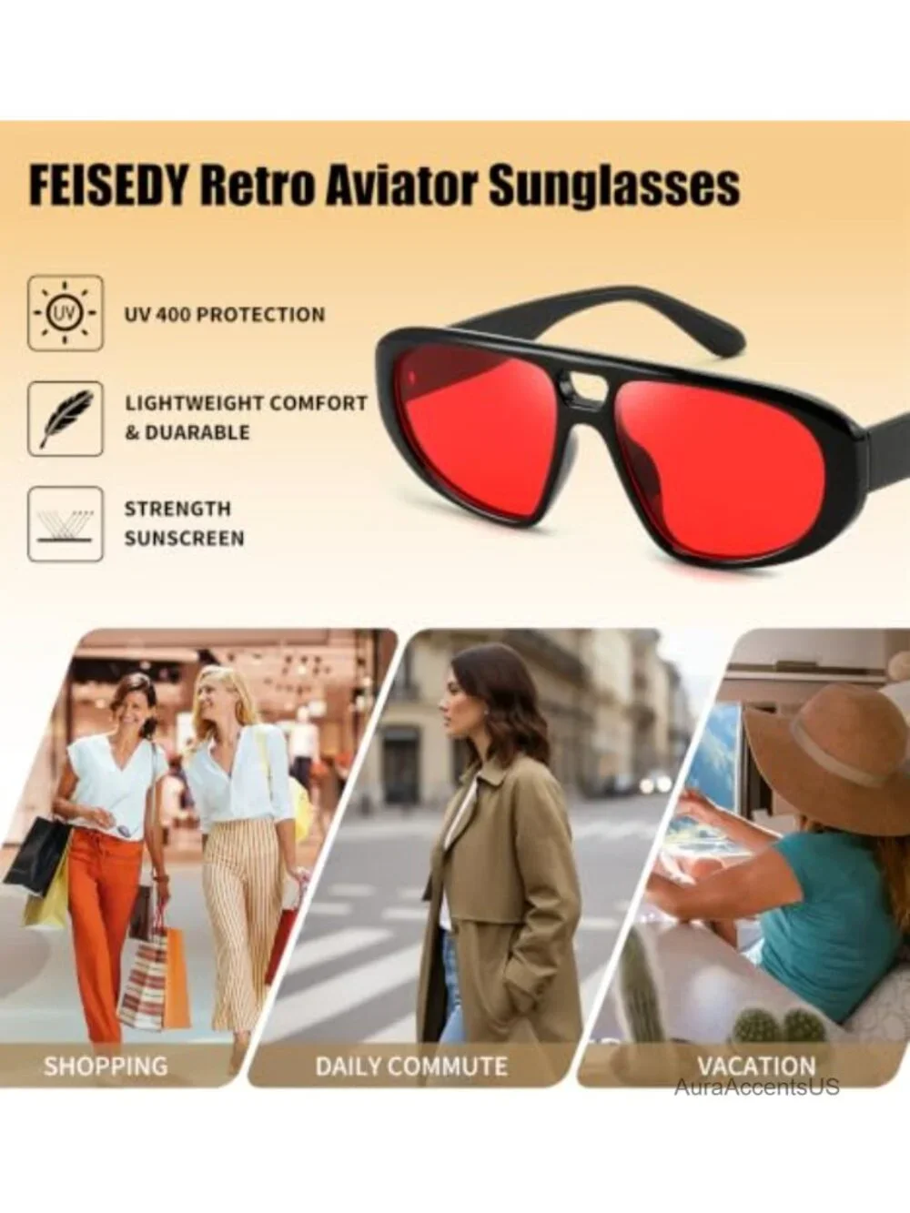Vintage Aviator Sunglasses UV400 Lightweight Square Frame Women Men